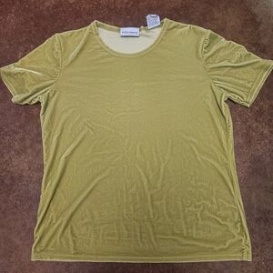 Y2K Women's Kathy Ireland Olive Green Velvet Velour Short Sleeve Size Large 90s